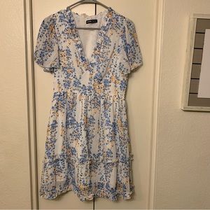 Shein Floral Print Lettuce Trim Dress Size Small